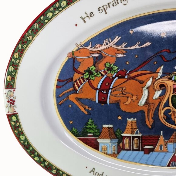 Portmeirion Studio Susan Winget Christmas Story Platter Santa Claus Sleigh Scene - Picture 3 of 7